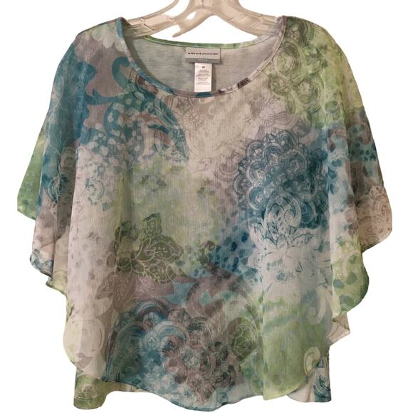Alfred Dunner Petite 6P Flowing Sheer Layered Top In Pastel Colors Cape Sleeves - Picture 1 of 3